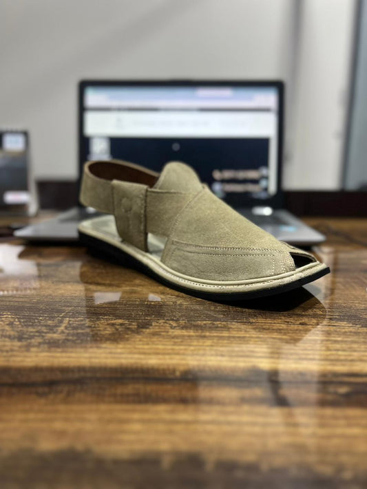 Grey Suede Triple Gear Peshawari Chappal