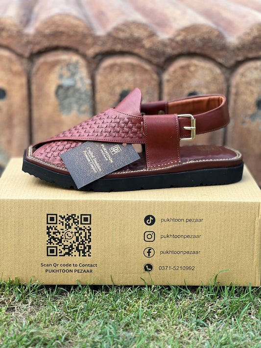 Woven Burgundy Peshawari Chappal - Sketcher Sole