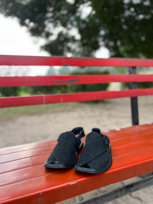 Black Suede Peshawari Chappal