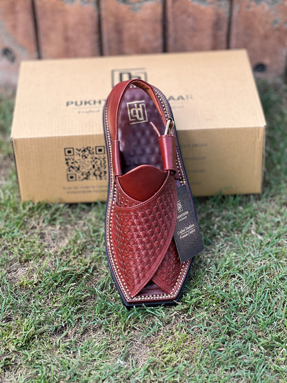 Woven Burgundy Peshawari Chappal - Sketcher Sole