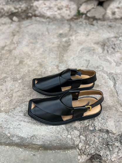 Midnight Black Peshawari Chappal