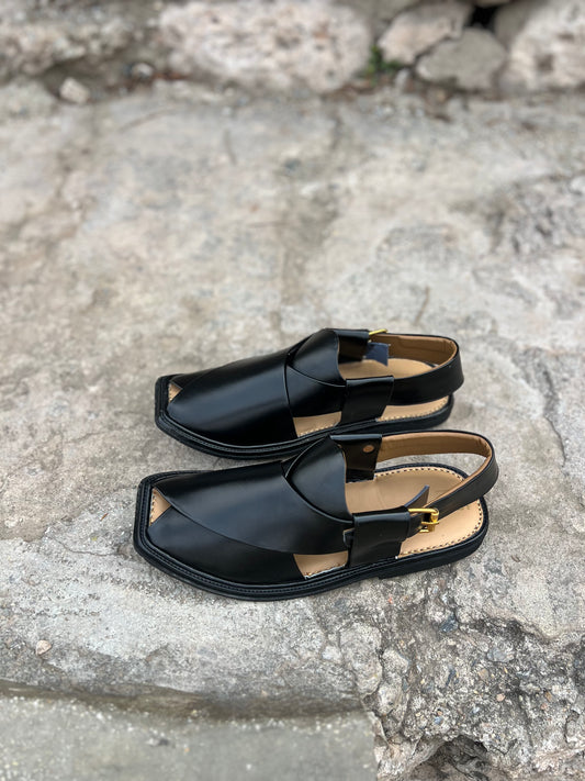 Midnight Black Peshawari Chappal
