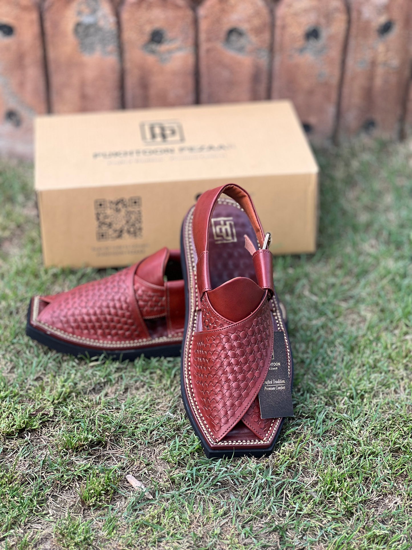 Woven Burgundy Peshawari Chappal - Sketcher Sole