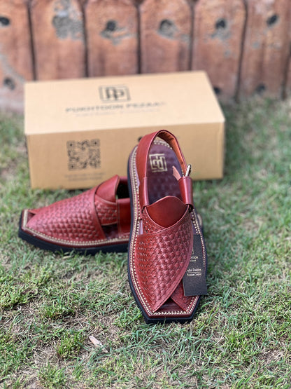 Woven Burgundy Peshawari Chappal - Sketcher Sole