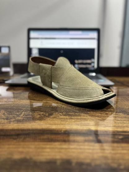 Grey Suede Triple Gear Peshawari Chappal
