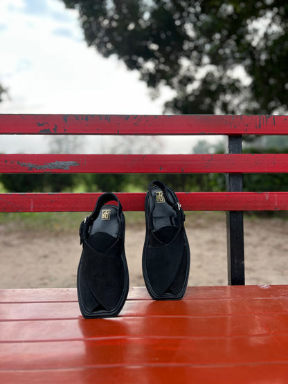 Suede Black Peshawari Chappal
