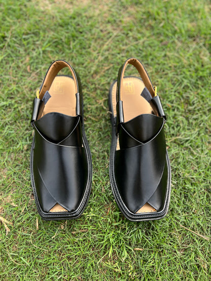 Midnight Black Peshawari Chappal