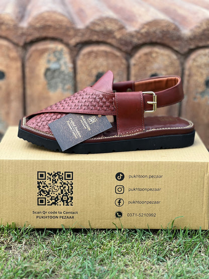 Woven Burgundy Peshawari Chappal - Sketcher Sole