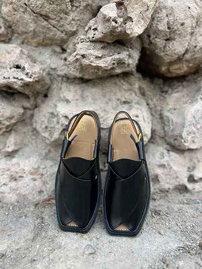 Midnight Black Peshawari Chappal
