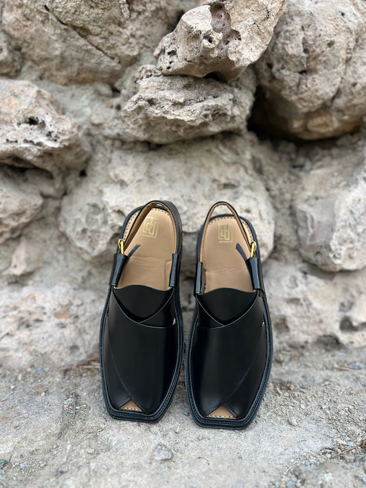 Midnight Black Peshawari Chappal