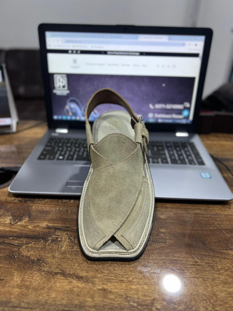 Grey Suede Triple Gear Peshawari Chappal