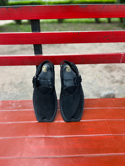 Suede Black Peshawari Chappal