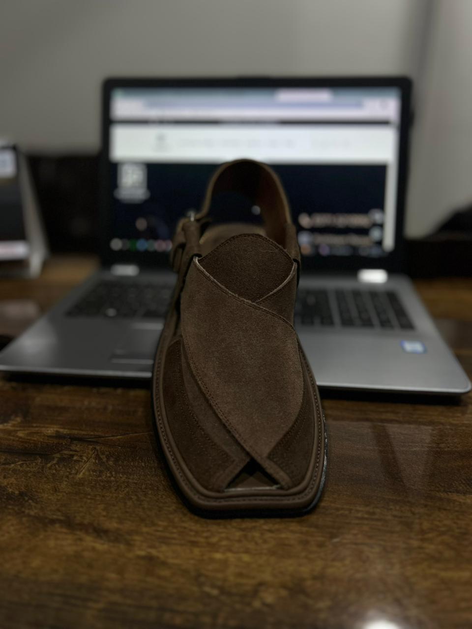Brown Suede Triple Gear Peshawari Chappal