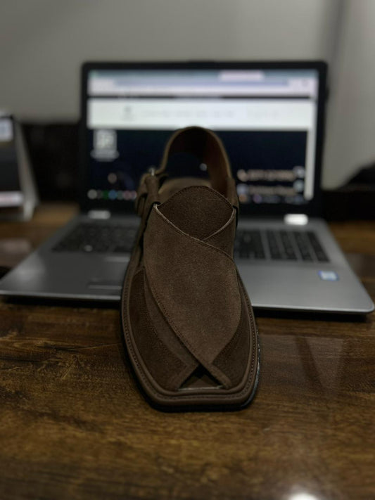 Brown Suede Triple Gear Peshawari Chappal