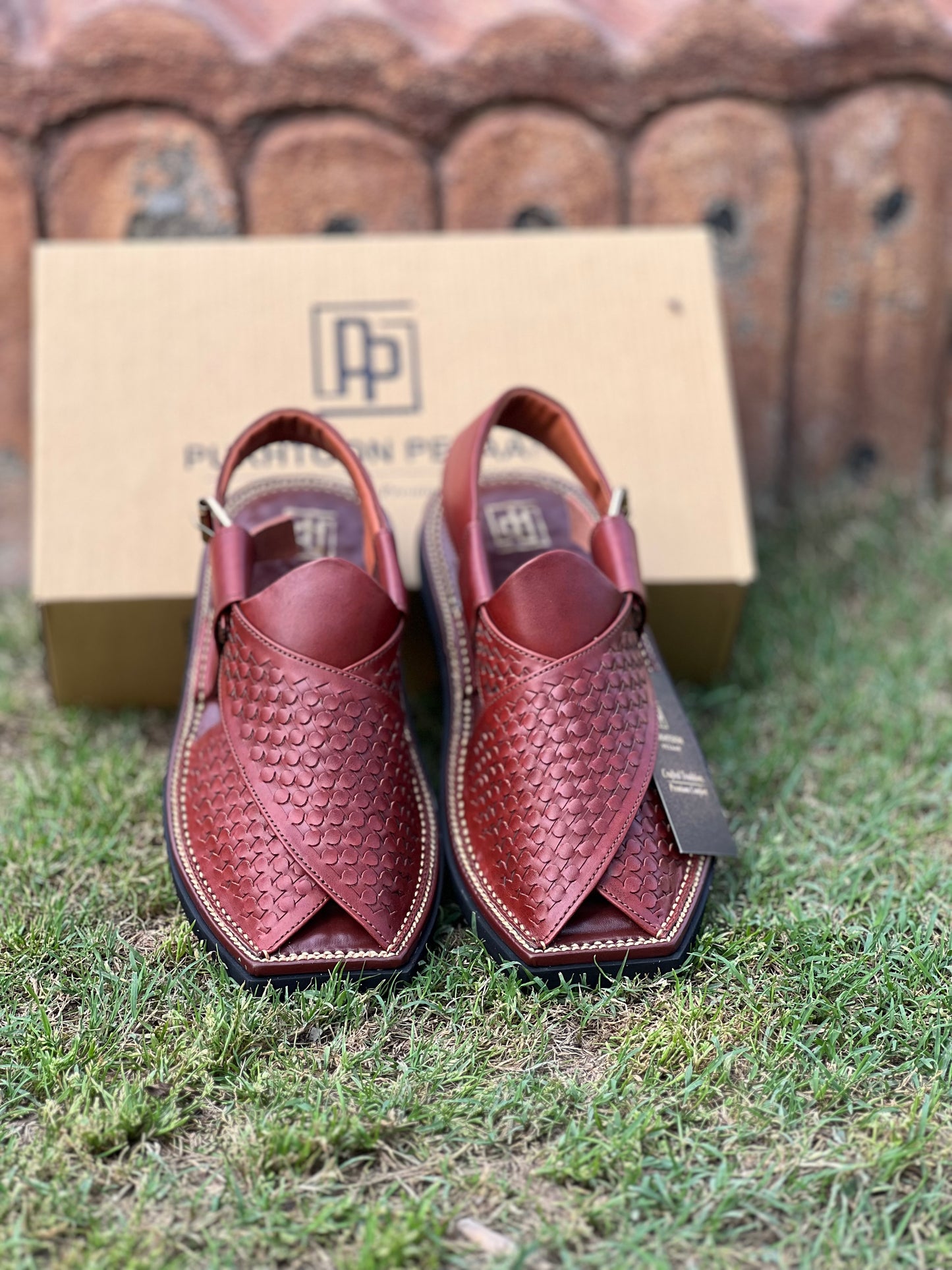 Woven Burgundy Peshawari Chappal - Sketcher Sole