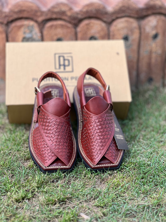 Woven Burgundy Peshawari Chappal - Sketcher Sole