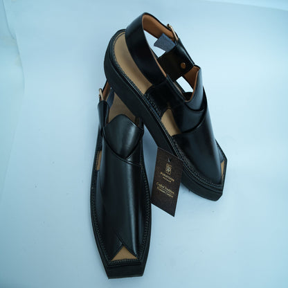 Kaptaan Shine Black Peshawari Chappal