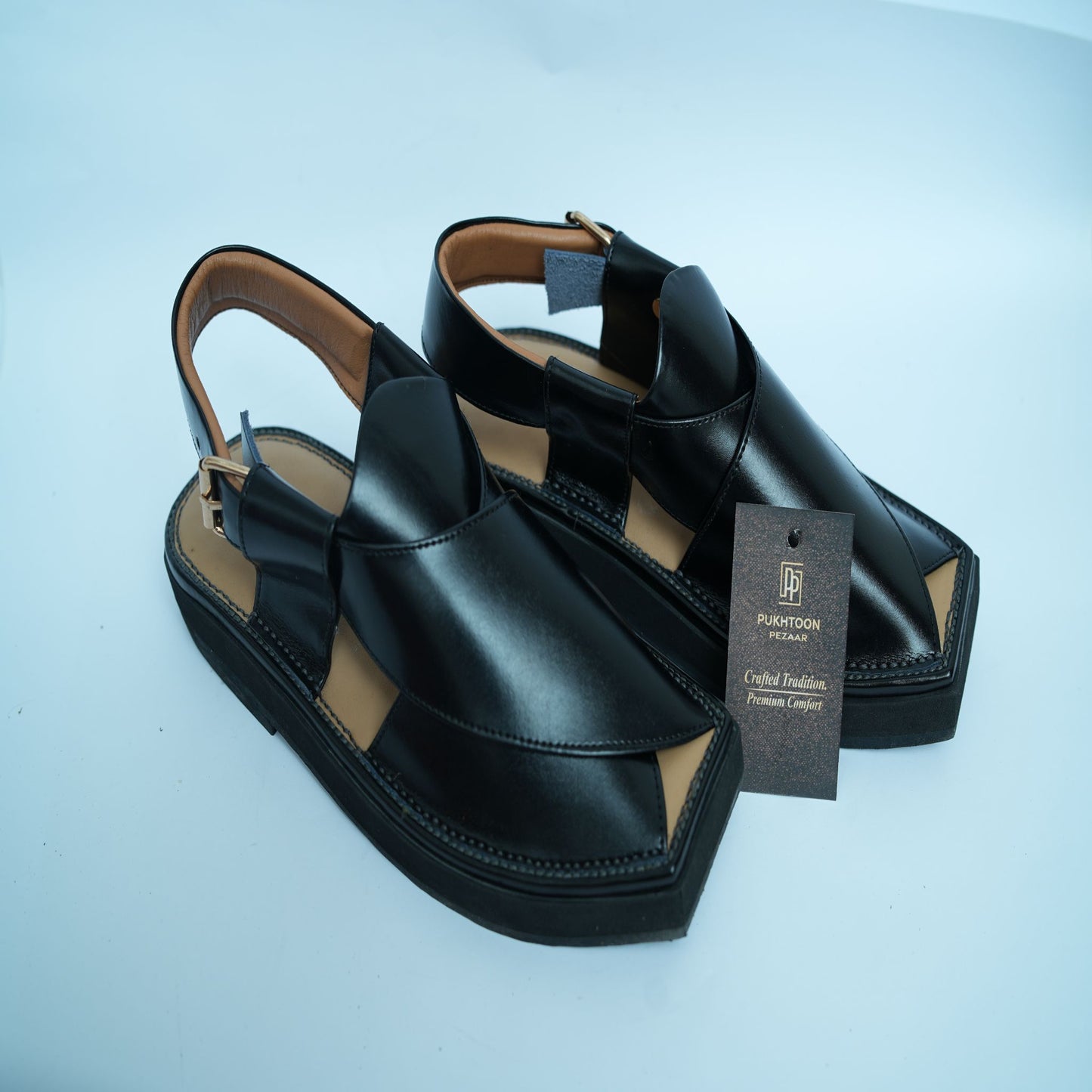Kaptaan Shine Black Peshawari Chappal
