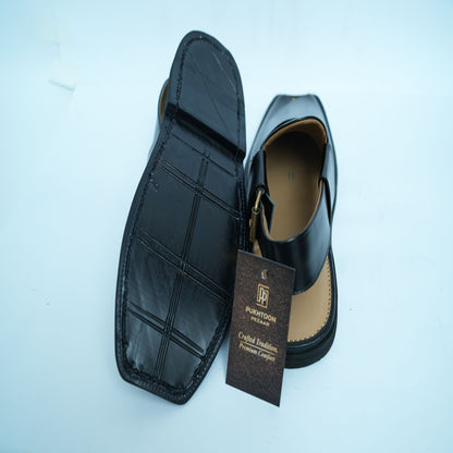Midnight Black Peshawari Chappal
