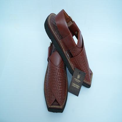 Woven Burgundy Peshawari Chappal - Sketcher Sole