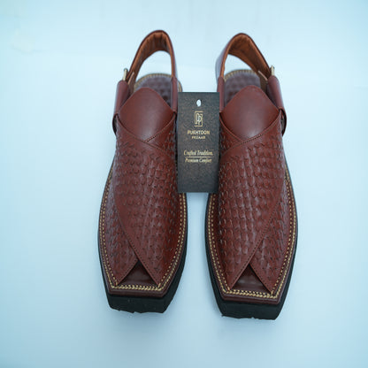 Woven Burgundy Peshawari Chappal - Sketcher Sole