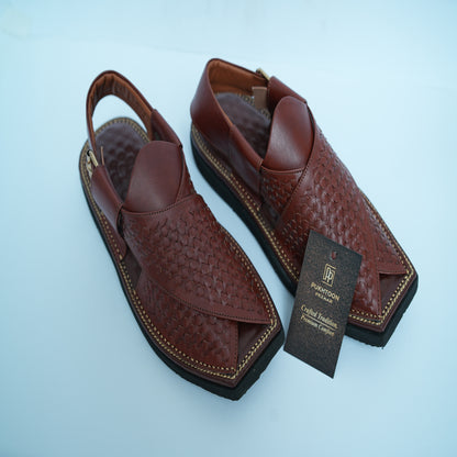 Woven Burgundy Peshawari Chappal - Sketcher Sole
