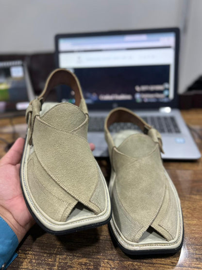 Grey Suede Triple Gear Peshawari Chappal