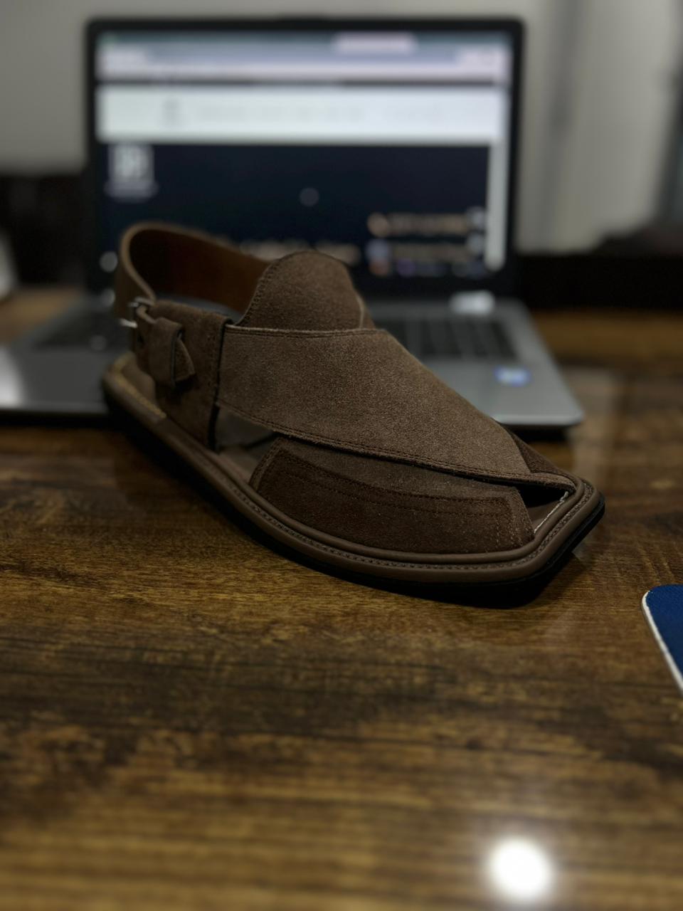 Brown Suede Triple Gear Peshawari Chappal