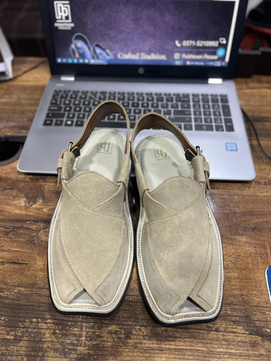 Grey Suede Triple Gear Peshawari Chappal