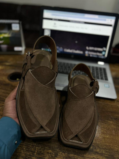 Brown Suede Triple Gear Peshawari Chappal