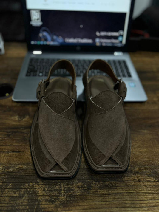 Brown Suede Triple Gear Peshawari Chappal