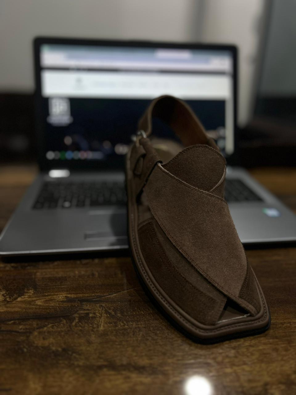 Brown Suede Triple Gear Peshawari Chappal